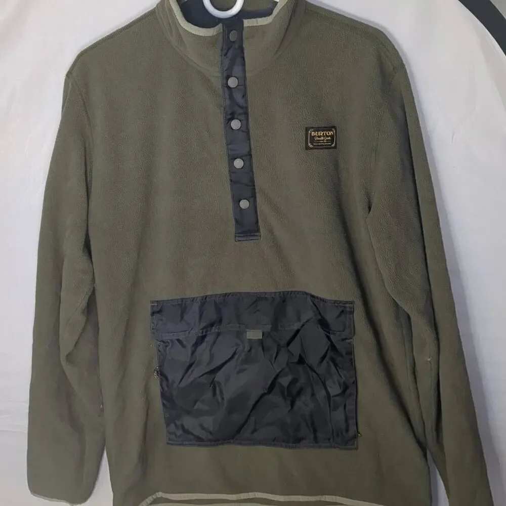 Burton Hearth Anorak Kangaroo Quarter Button Fleece Olive Camo Trim DryRide Swea